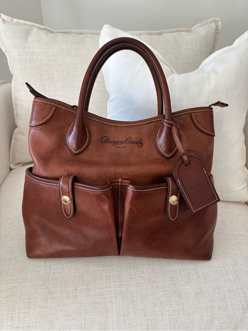 🍃🦋 Dooney & Bourke Brown Distressed Florentine Vacchetta Leather Satchel